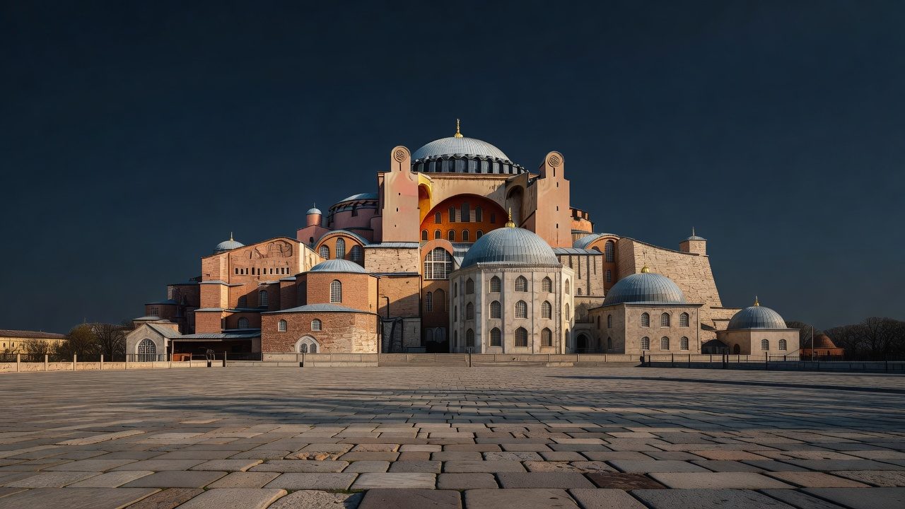 Mavi saatte Ayasofya dış cephesi
