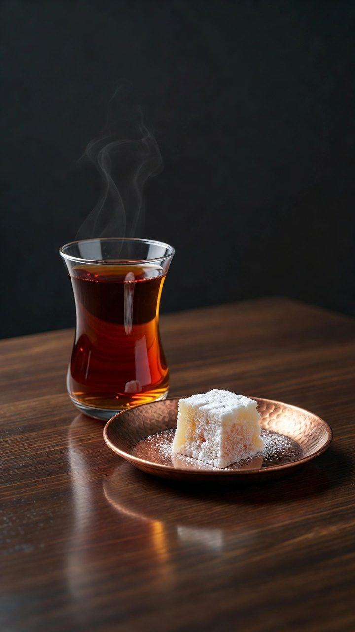 Lokum eşliğinde geleneksel Türk çayı