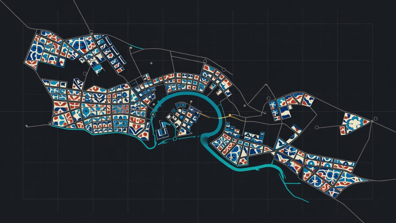 İstanbul mahallelerini çağrıştıran soyut şehir haritası